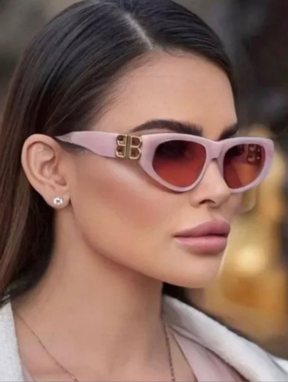 Balenciaga BB0095S Pink Gold Cat Eye Sunglasses BB Logo NWT Made In Italy - Picture 2 of 16